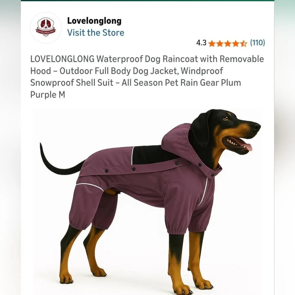 Waterproof dog raincoat with removable hood size S/M NEW
